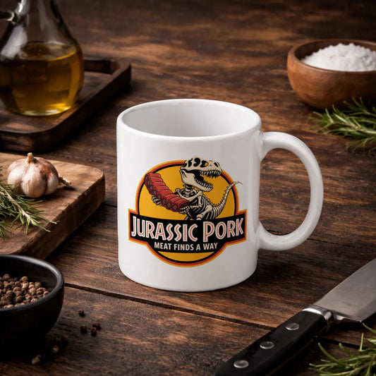 🦖🔥 Jurassic Pork – Ceramic Mug for Grill Masters with a Sense of Humor