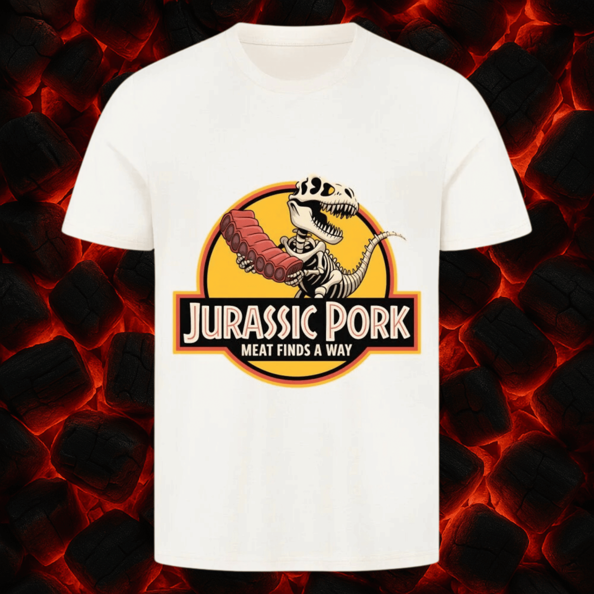 Jurassic Pork – Meat Finds a Way - HigherBlanks Premium T-Shirt | T-Shirt | Meatware