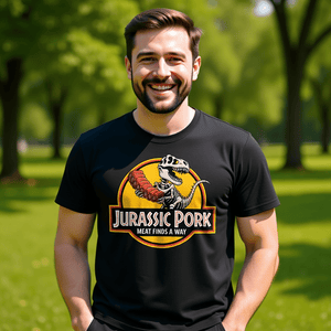 Jurassic Pork – Meat Finds a Way - HigherBlanks Premium T-Shirt | T-Shirt | Meatware