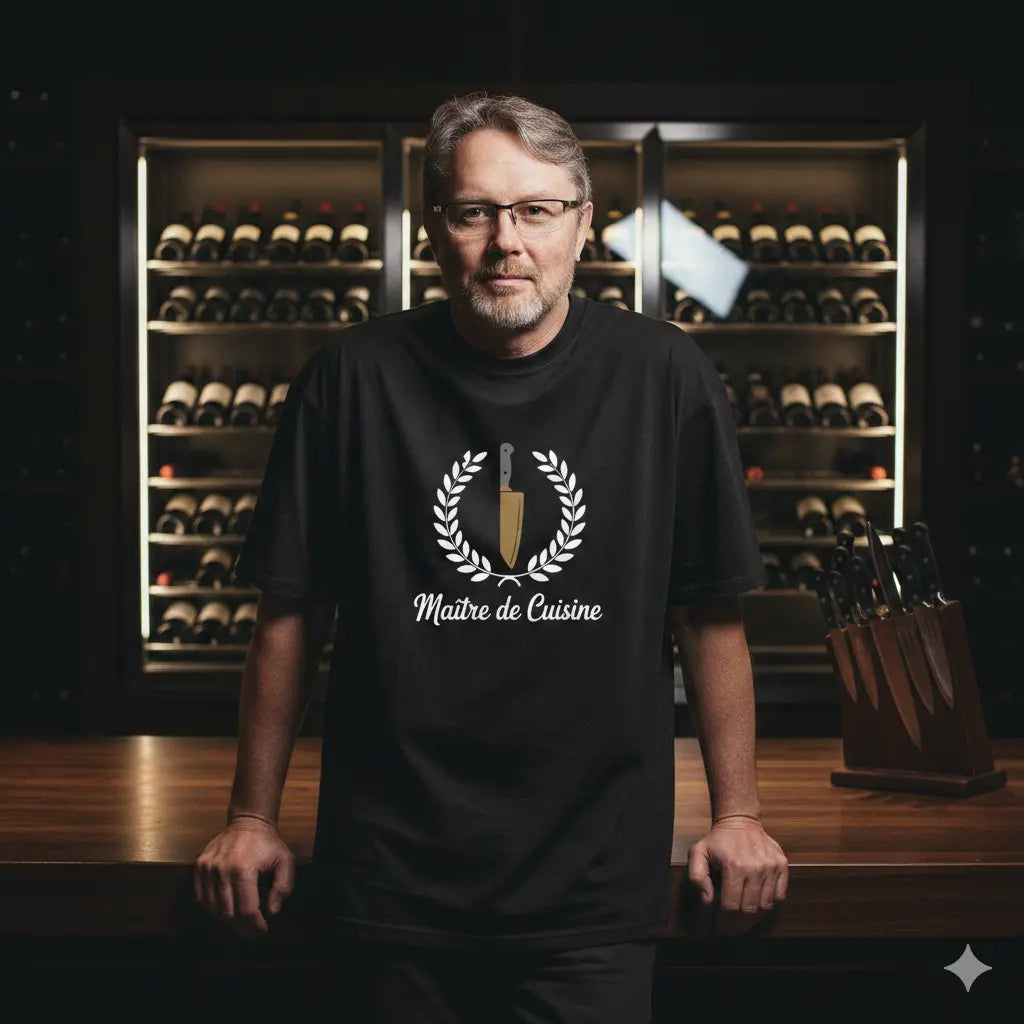 Schwarzes Meatware Oversized T-Shirt mit Maître de Cuisine Lorbeerkranz-Emblem, schwerer Stoffqualität