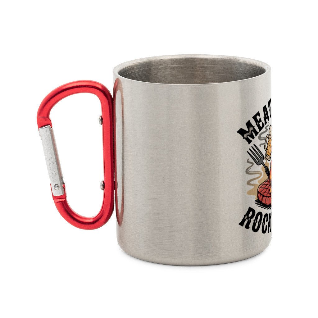 Meat, Beer & Rock N roll - Edelstahl - Tasse mit Karabiner | Mug | Meatware