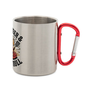 Meat, Beer & Rock N roll - Edelstahl - Tasse mit Karabiner | Mug | Meatware