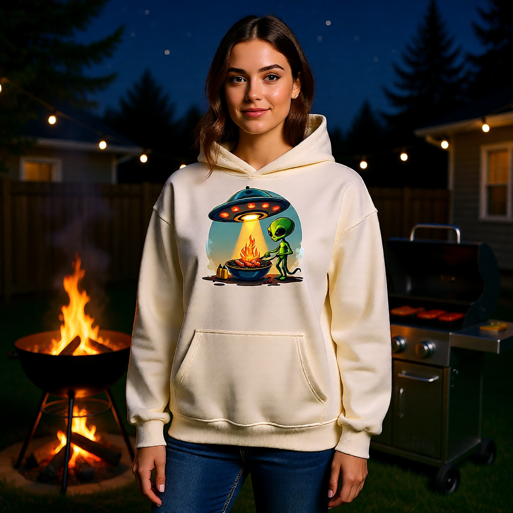 Oversized Hoodie mit Alien BBQ Intergalactic Grill Session von Meatware im BBQ-Lifestyle Look