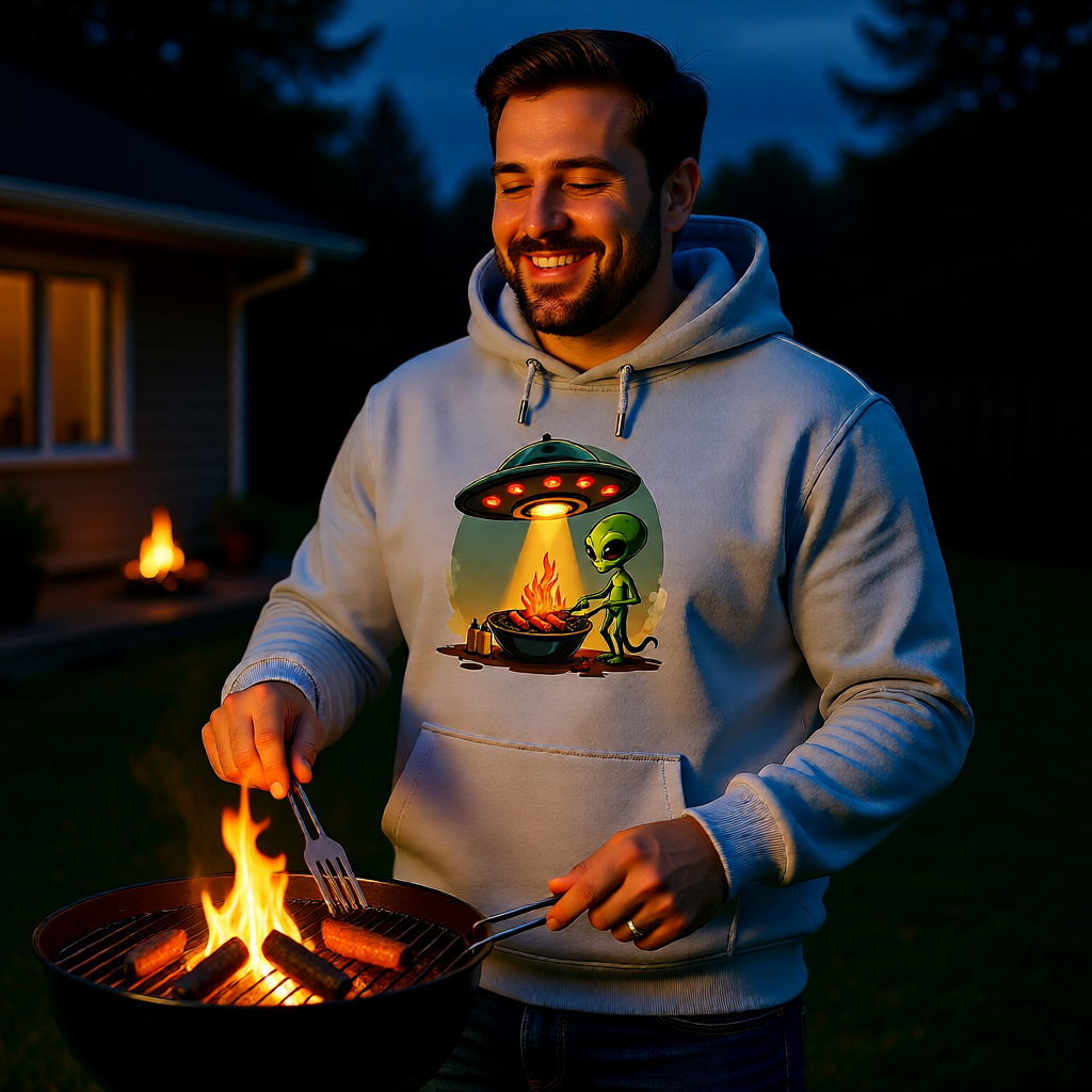 Premium Hoodie mit Alien BBQ Intergalactic Grill Session von Meatware im BBQ-Lifestyle Look