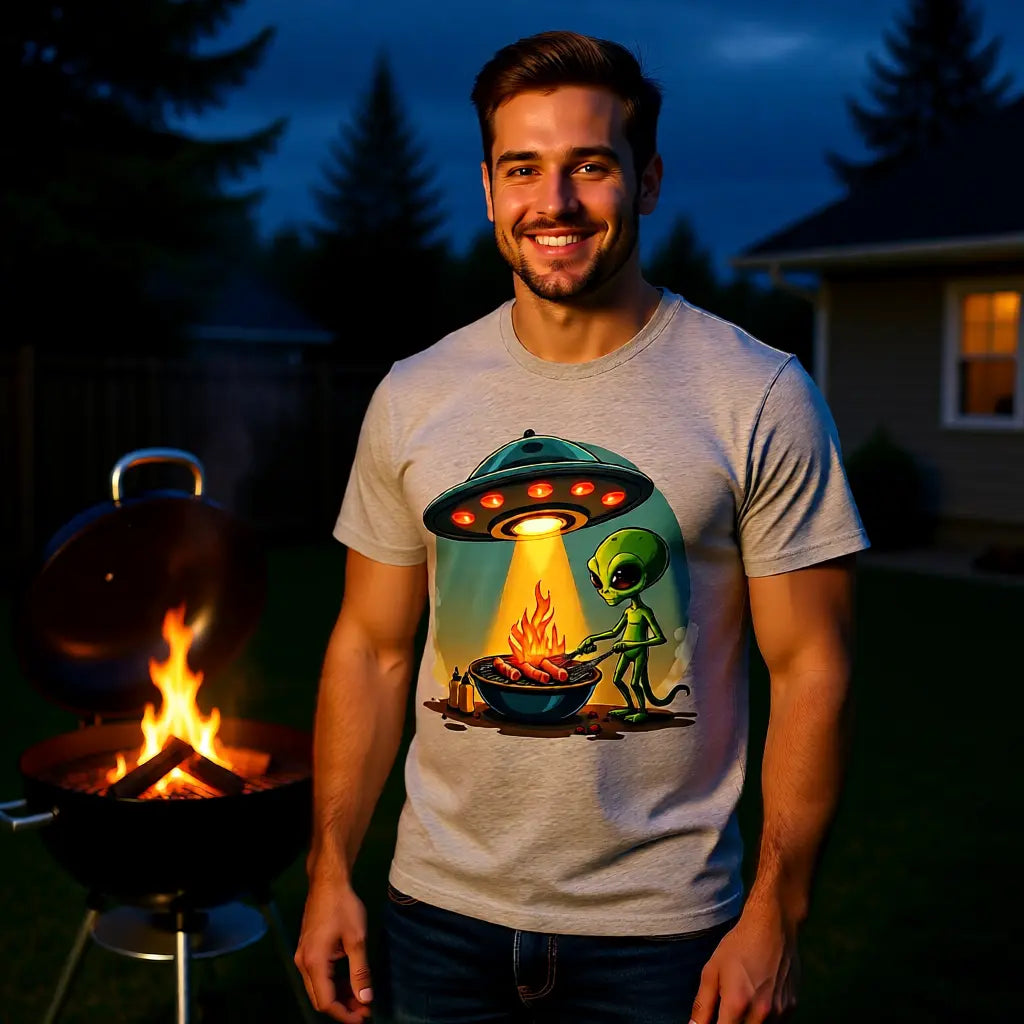 Premium T-Shirt mit Alien BBQ Intergalactic Grill Session von Meatware im BBQ-Lifestyle Look