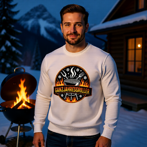 Premium Sweatshirt mit Ganzjahresgriller Feuer & Schnee Emblem von Meatware im BBQ-Lifestyle Look