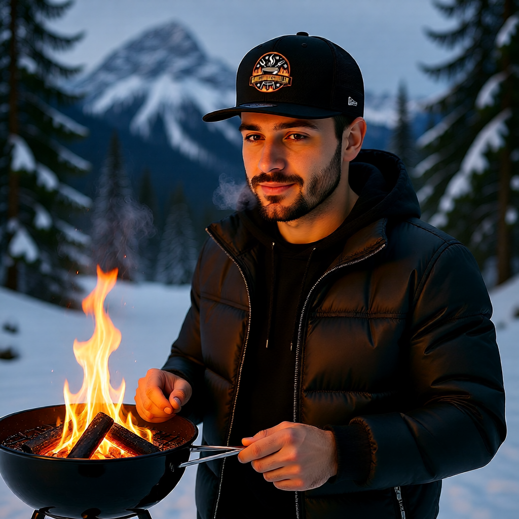 Snapback Cap mit Ganzjahresgriller Feuer & Schnee Emblem von Meatware im BBQ-Lifestyle Look
