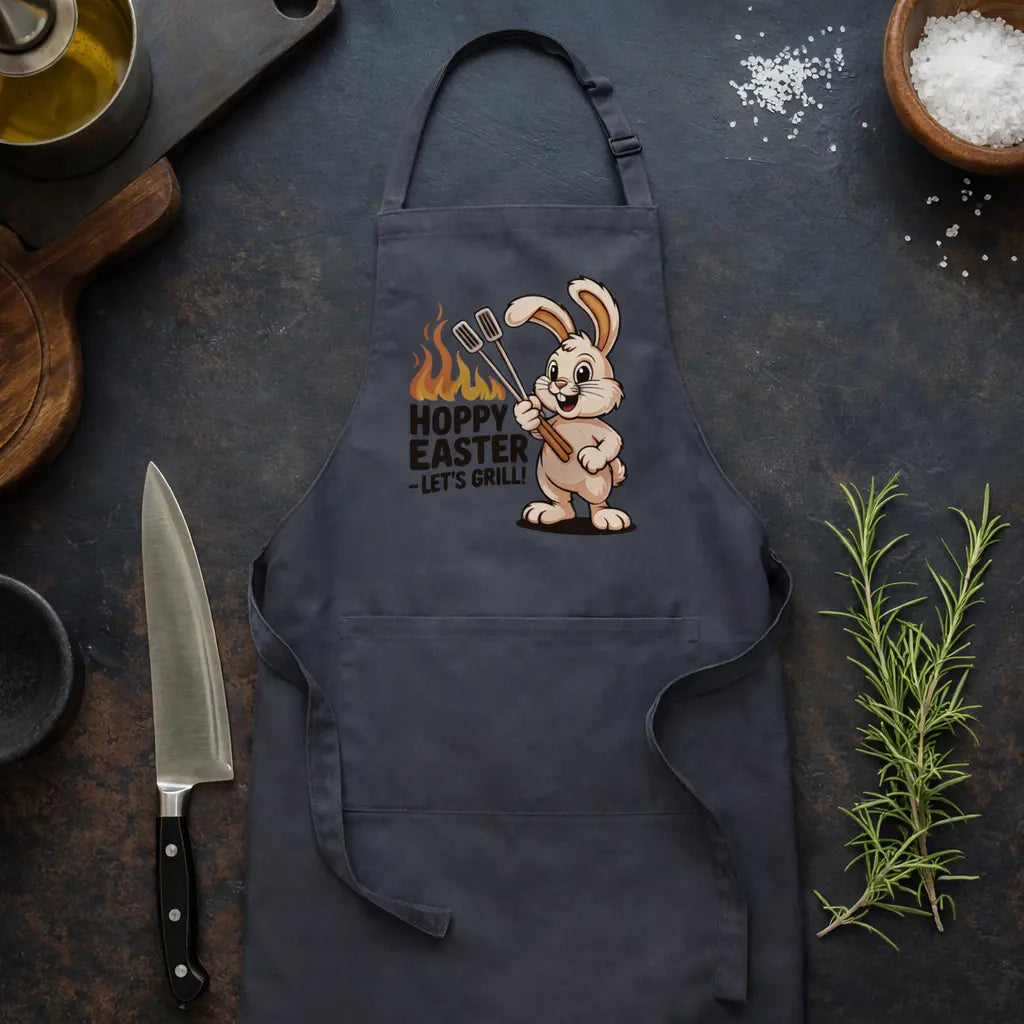 Hoppy Easter Let’s Grill Grillschürze – Lustiges Oster-Design | Schwarze BBQ Latzschürze