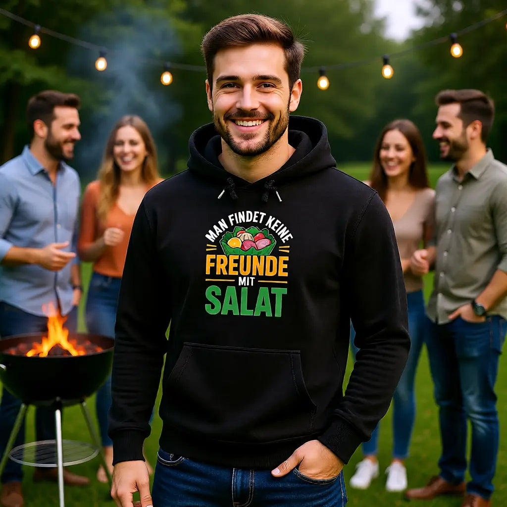 Premium Hoodie mit Man findet keine Freunde mit Salat von Meatware im BBQ-Lifestyle Look
