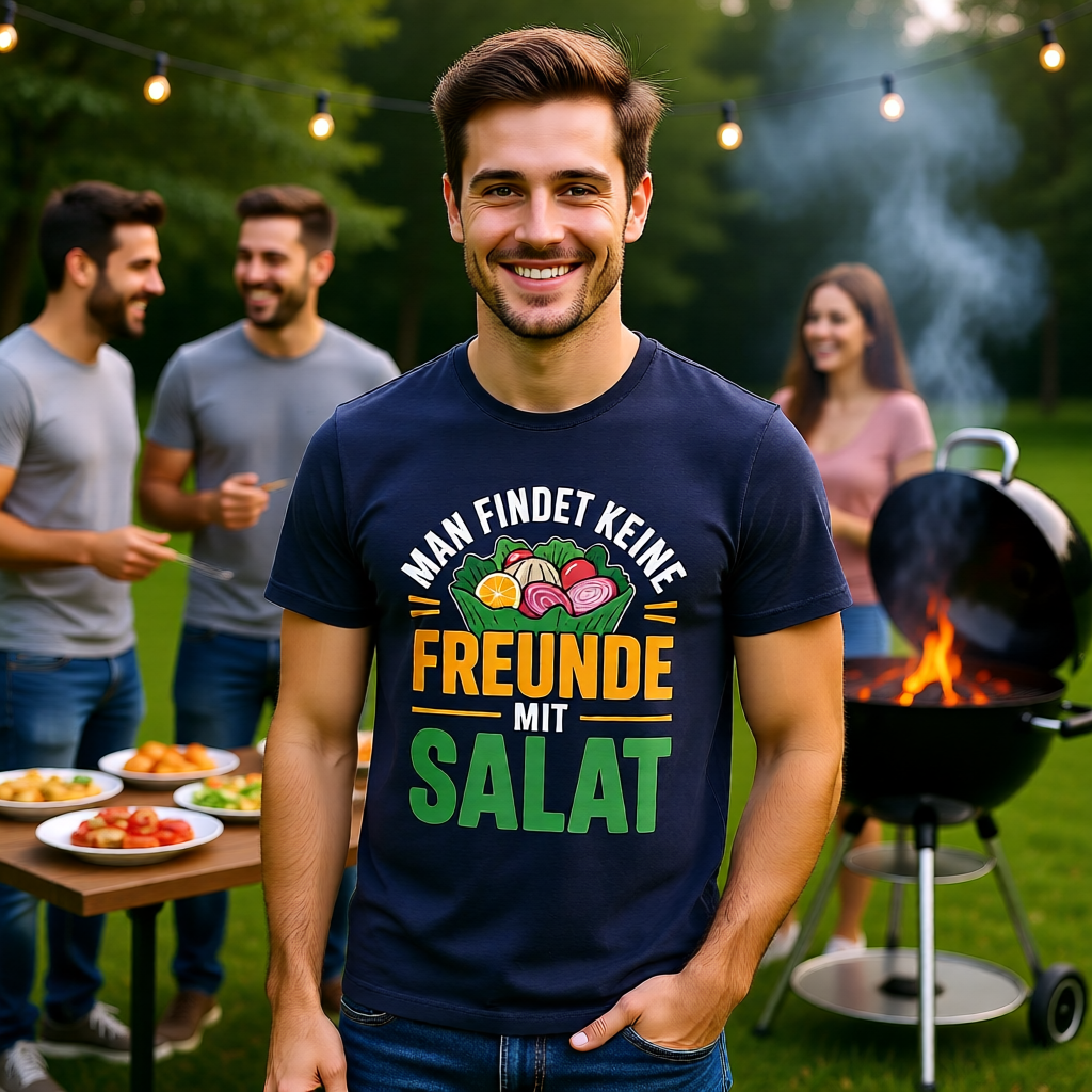 Premium T-Shirt mit Man findet keine Freunde mit Salat von Meatware im BBQ-Lifestyle Look
