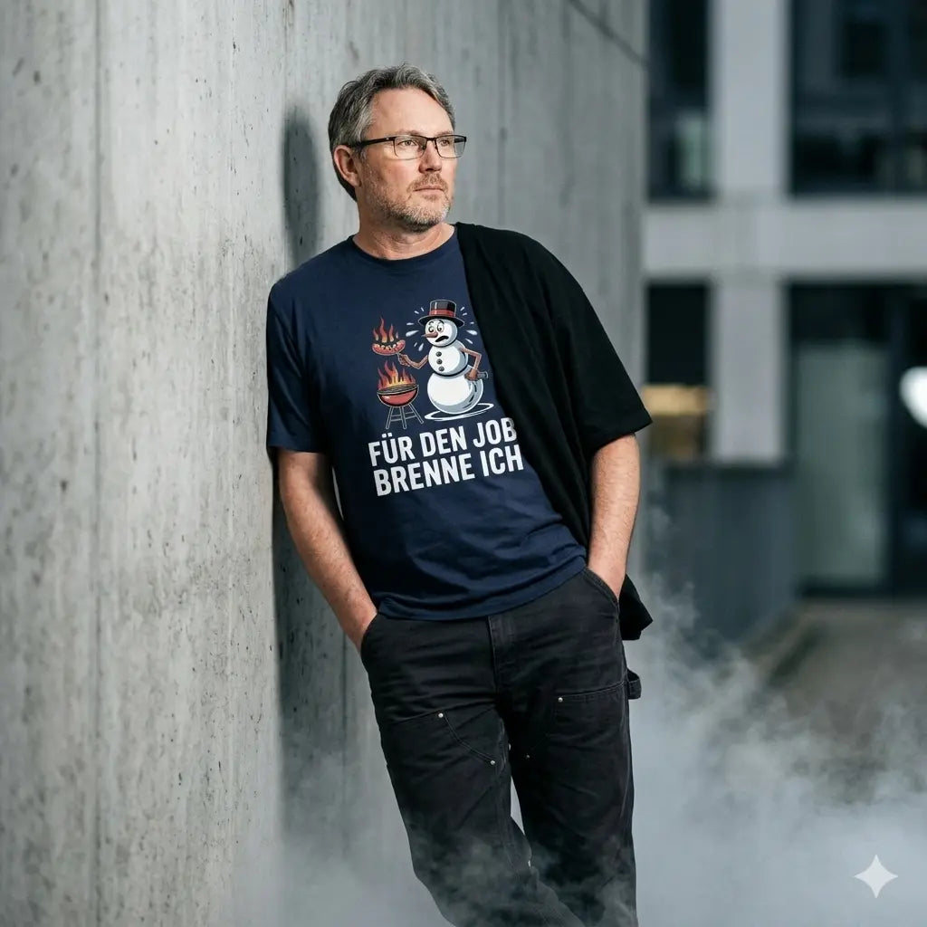 Lässiger Typ im Meatware Schneemann Edition Oversized Shirt (240 GSM) im urbanen Winter-Look.