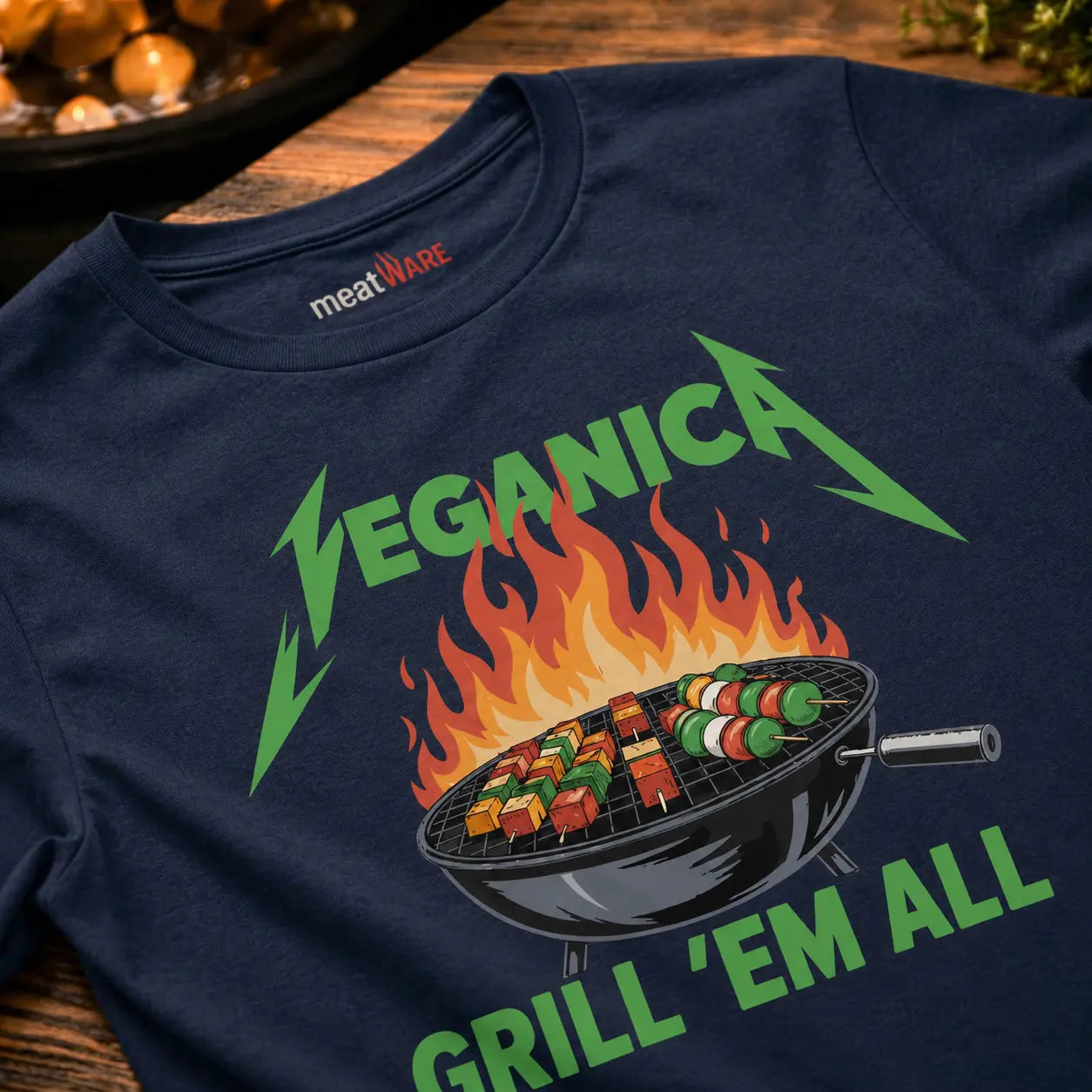 Veganica – Grill 'Em All T-Shirt | Lustige Metal & BBQ Parodie | Meatware®
