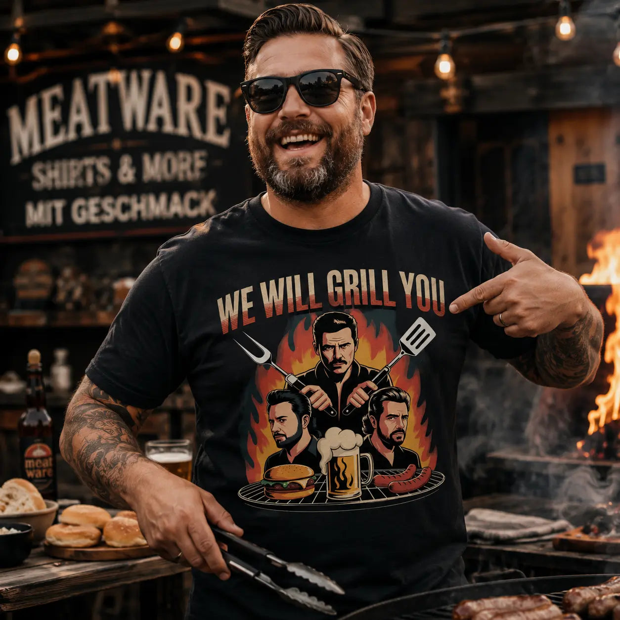 🔥 We Will Grill You – BBQ Rockshirt für echte Grillhelden