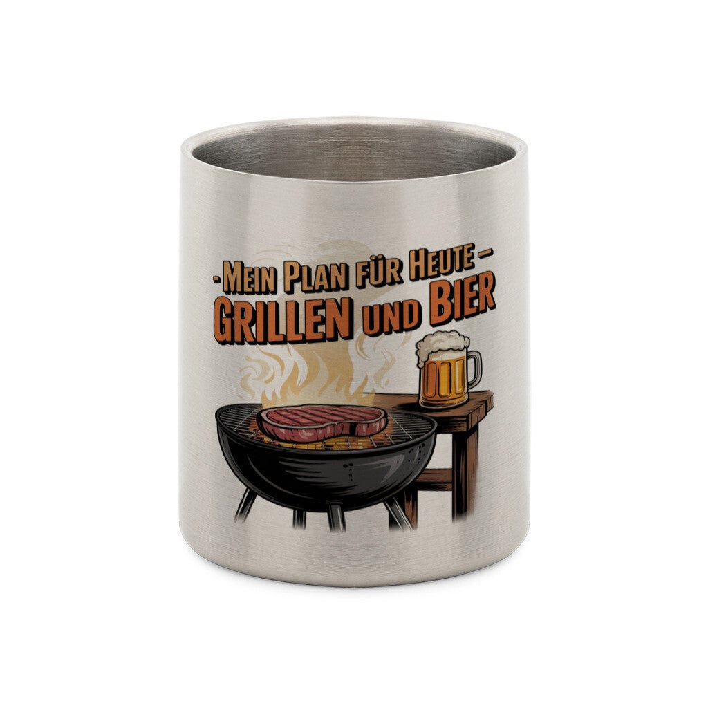 Mein Plan für Heute - Grillen und Bier - Edelstahl - Tasse mit Karabiner | Mug | Meatware