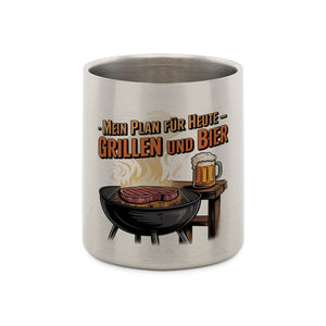 Mein Plan für Heute - Grillen und Bier - Edelstahl - Tasse mit Karabiner | Mug | Meatware
