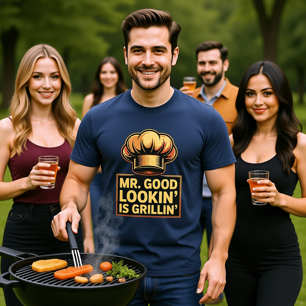 Mr.Good Lookin is Grillin - HigherBlanks Premium T-Shirt | T-Shirt | Meatware