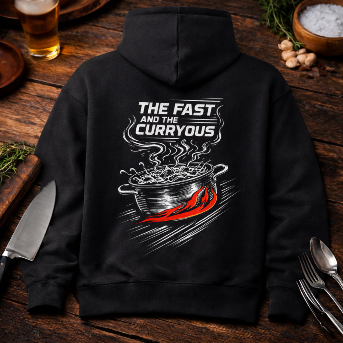 The Fast and the Curryous Streetware Premium Hoodie – Meatware Detailansicht