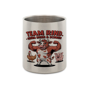 Team Rind - Gegen Huhn & Schwein - Edelstahl - Tasse mit Karabiner | Mug | Meatware
