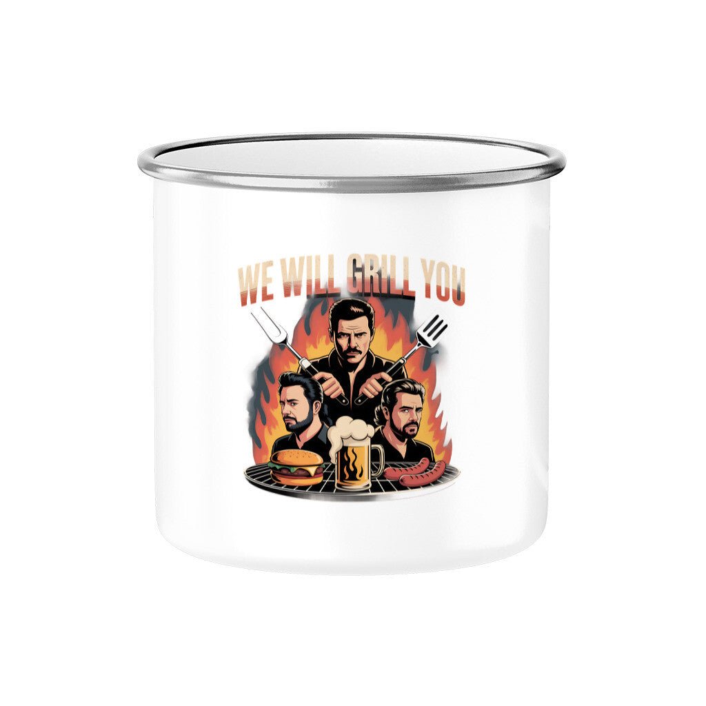 We will grill you - Emaille Tasse | Mug | Meatware