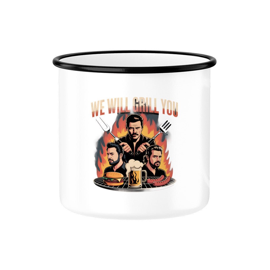 We will grill you - Emaille Tasse | Mug | Meatware
