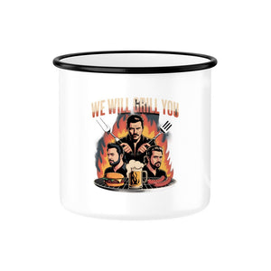 We will grill you - Emaille Tasse | Mug | Meatware
