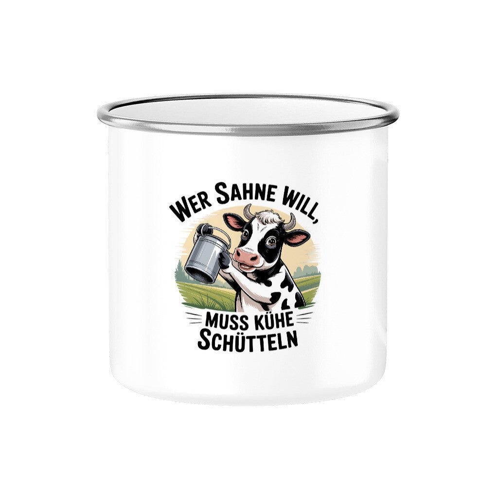 Wer Sahne will, muss Kühe schütteln - Emaille Tasse | Mug | Meatware
