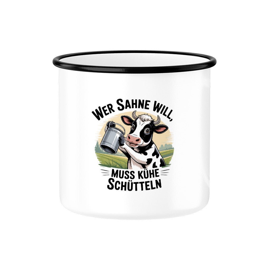Wer Sahne will, muss Kühe schütteln - Emaille Tasse | Mug | Meatware